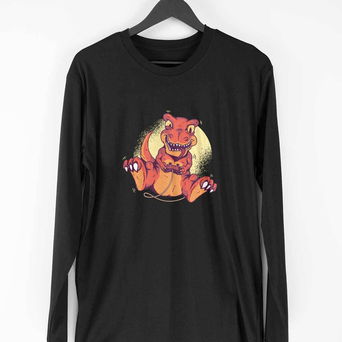 Gaming Dino Full Sleeve T-Shirt — Black