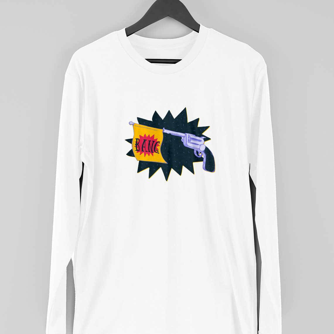 Revolver Bang Full Sleeve T-Shirt — White