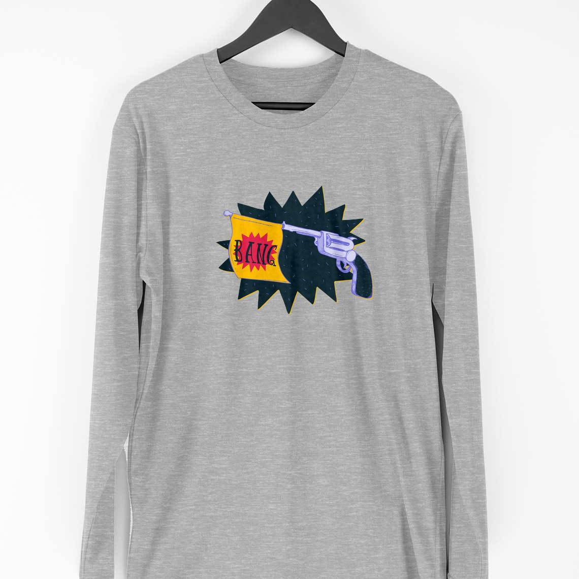 Revolver Bang Full Sleeve T-Shirt — Melange Grey
