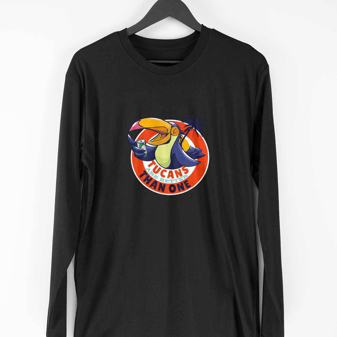 Tucan Drinking Beer Full Sleeve T-Shirt — Black