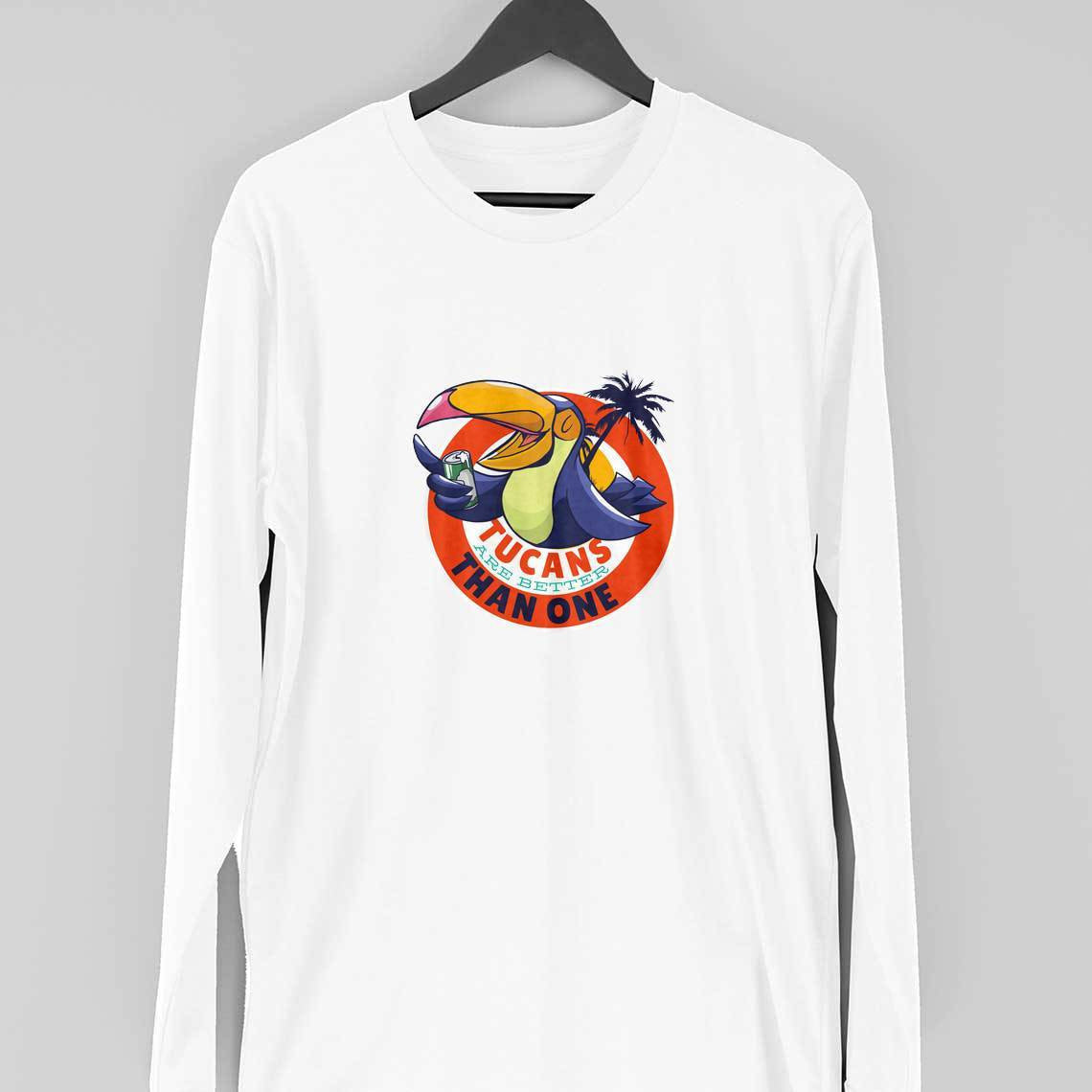 Tucan Drinking Beer Full Sleeve T-Shirt — White