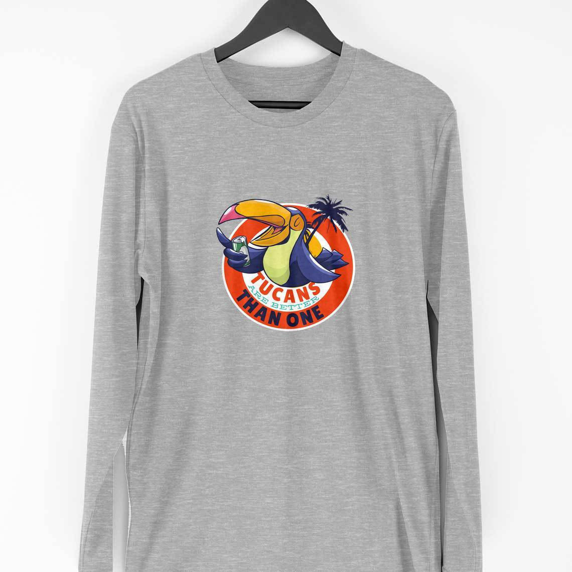 Tucan Drinking Beer Full Sleeve T-Shirt — Melange Grey