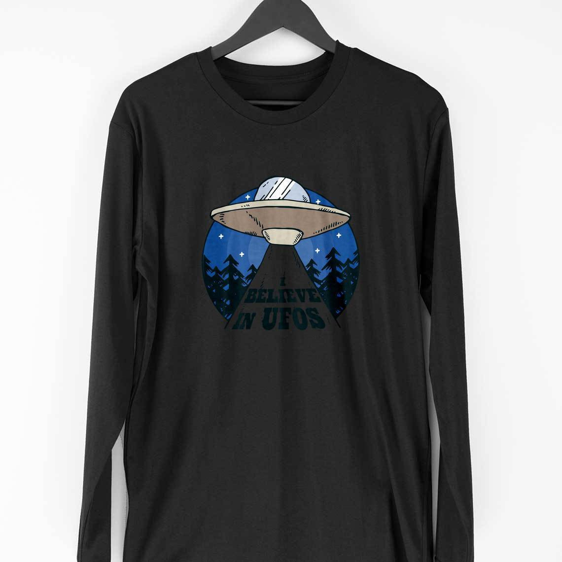 Believe in UFO Full Sleeve T-Shirt — Black