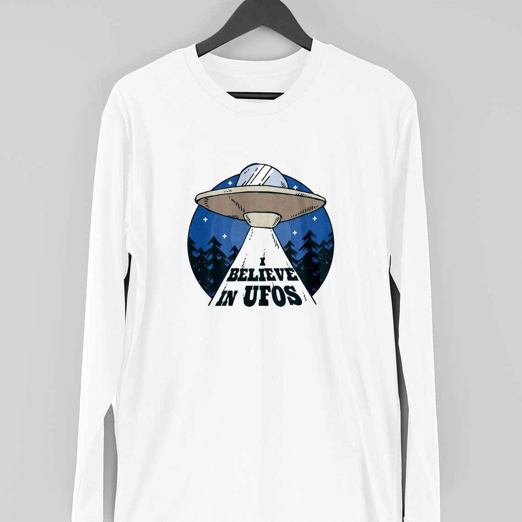 Believe in UFO Full Sleeve T-Shirt — White