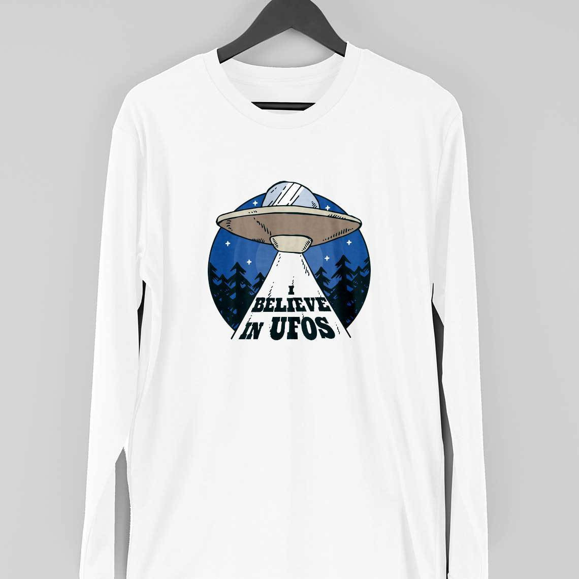 Believe in UFO Full Sleeve T-Shirt — White