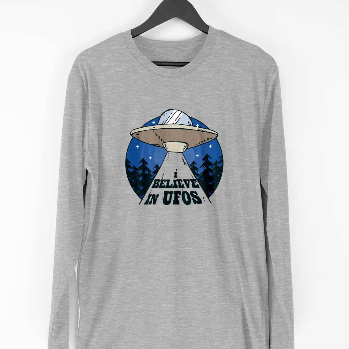 Believe in UFO Full Sleeve T-Shirt — Melange Grey