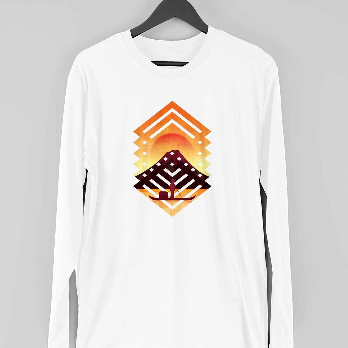Geometric Sunset Full Sleeve T-Shirt — White