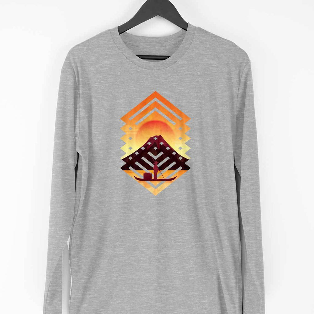 Geometric Sunset Full Sleeve T-Shirt — Melange Grey