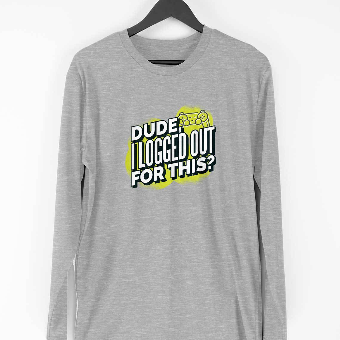 Logged Out Full Sleeve T-Shirt — Melange Grey