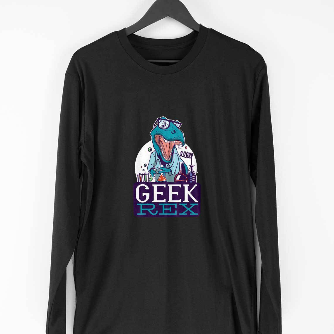 Geek Rex Full Sleeve T-Shirt — Black