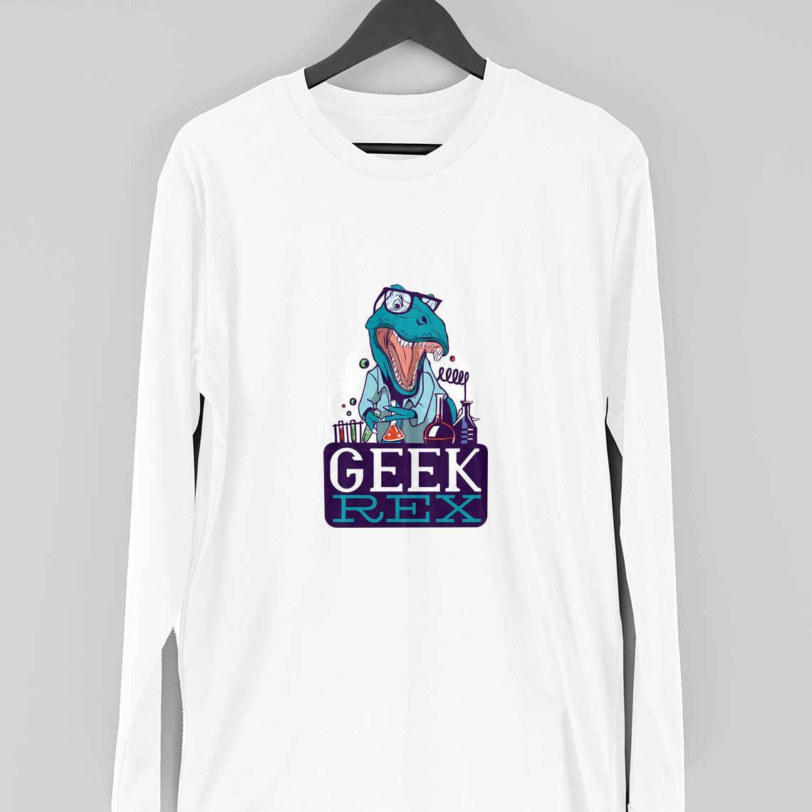 Geek Rex Full Sleeve T-Shirt — White