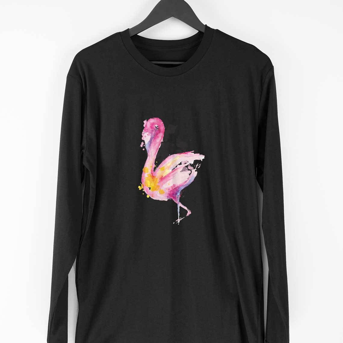 Flamingo Full Sleeve T-Shirt — Black