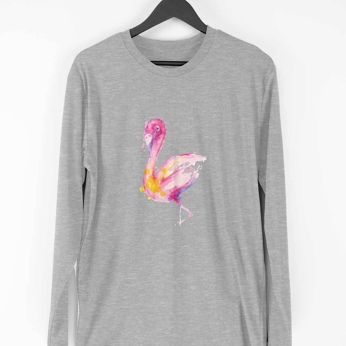 Flamingo Full Sleeve T-Shirt — Melange Grey
