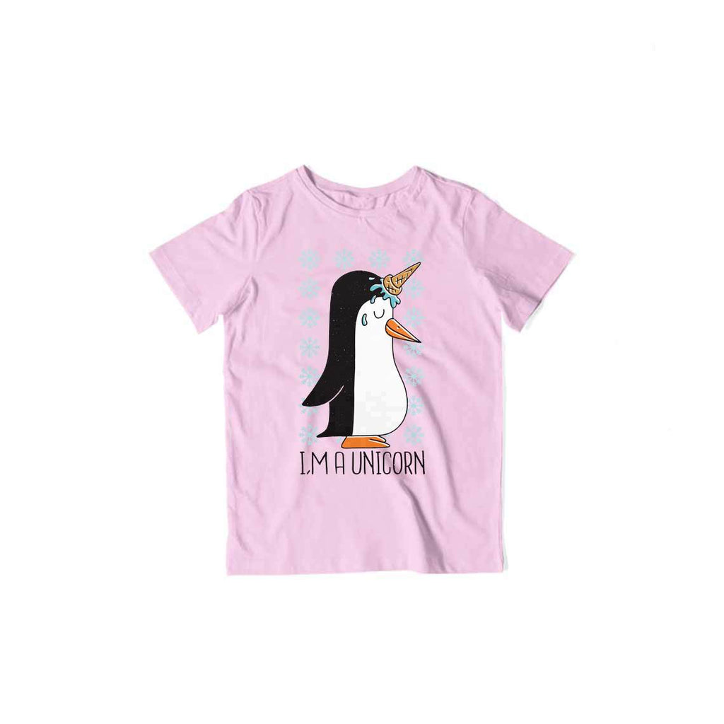Penguin Unicorn Kid's T-Shirt — Light Pink