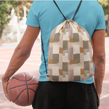 Abstract Blocks Pattern Drawstring Bag