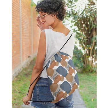 Abstract Pattern Drawstring Bag #Coffee & Navy