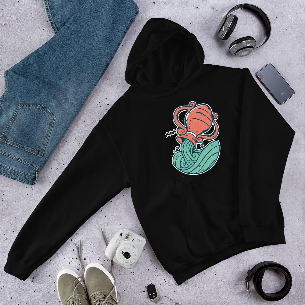 Aquarius Zodiac Unisex hooded Sweatshirt — back view