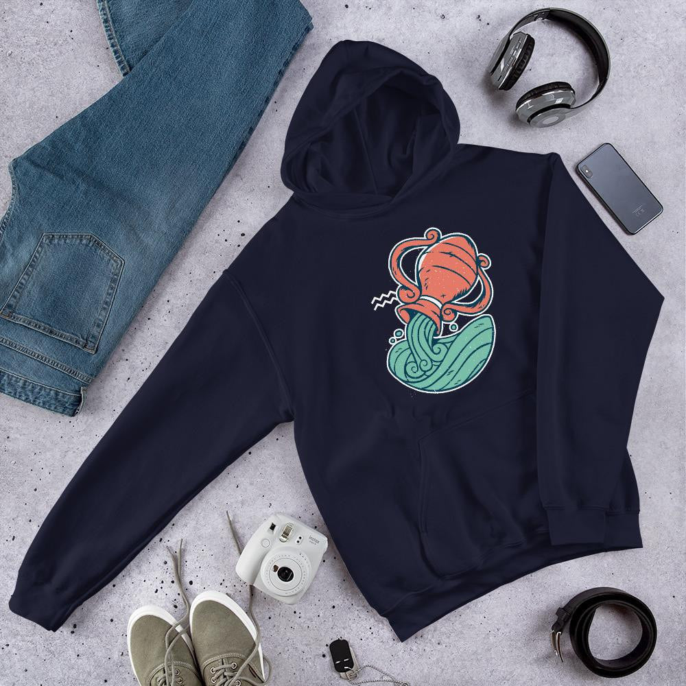 Aquarius Zodiac Unisex hooded Sweatshirt — detail view 2