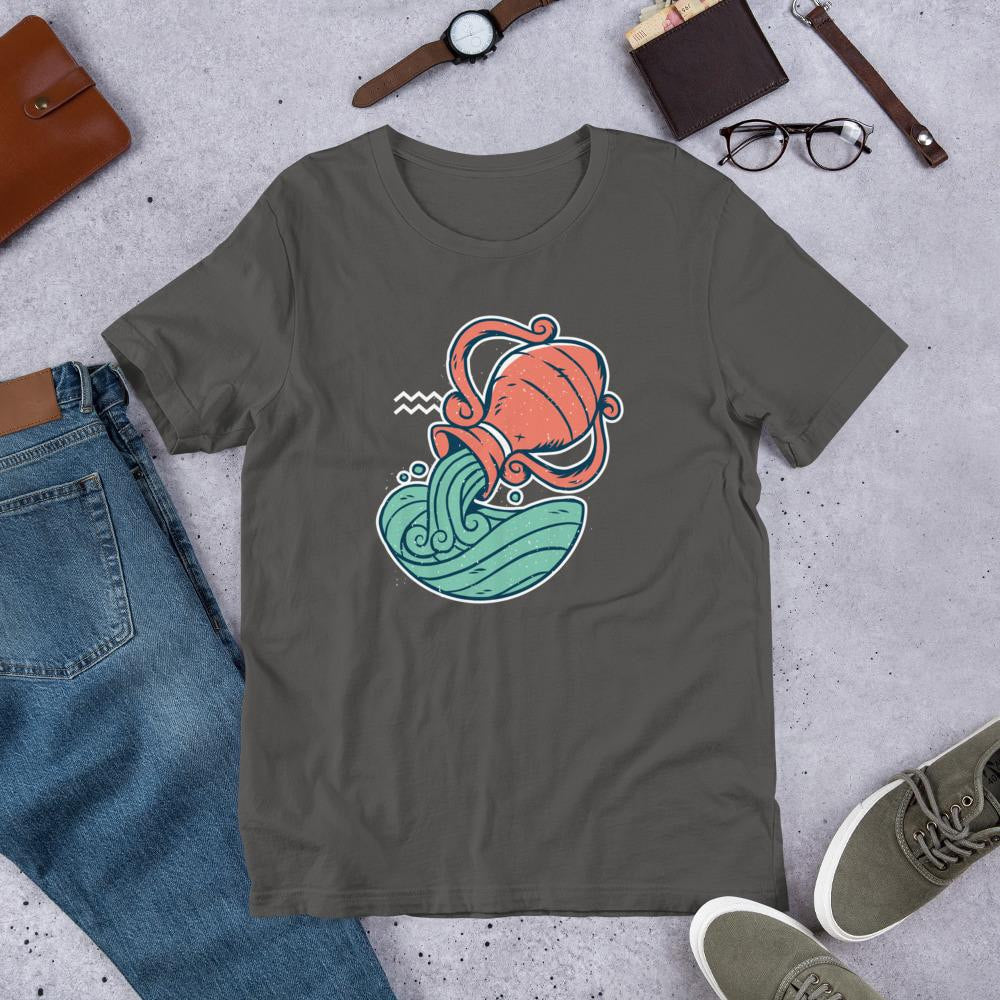 Aquarius Zodiac Half Sleeve T-Shirt — Charcoal