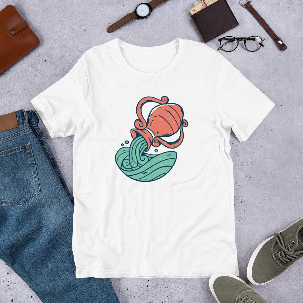 Aquarius Zodiac Half Sleeve T-Shirt — White
