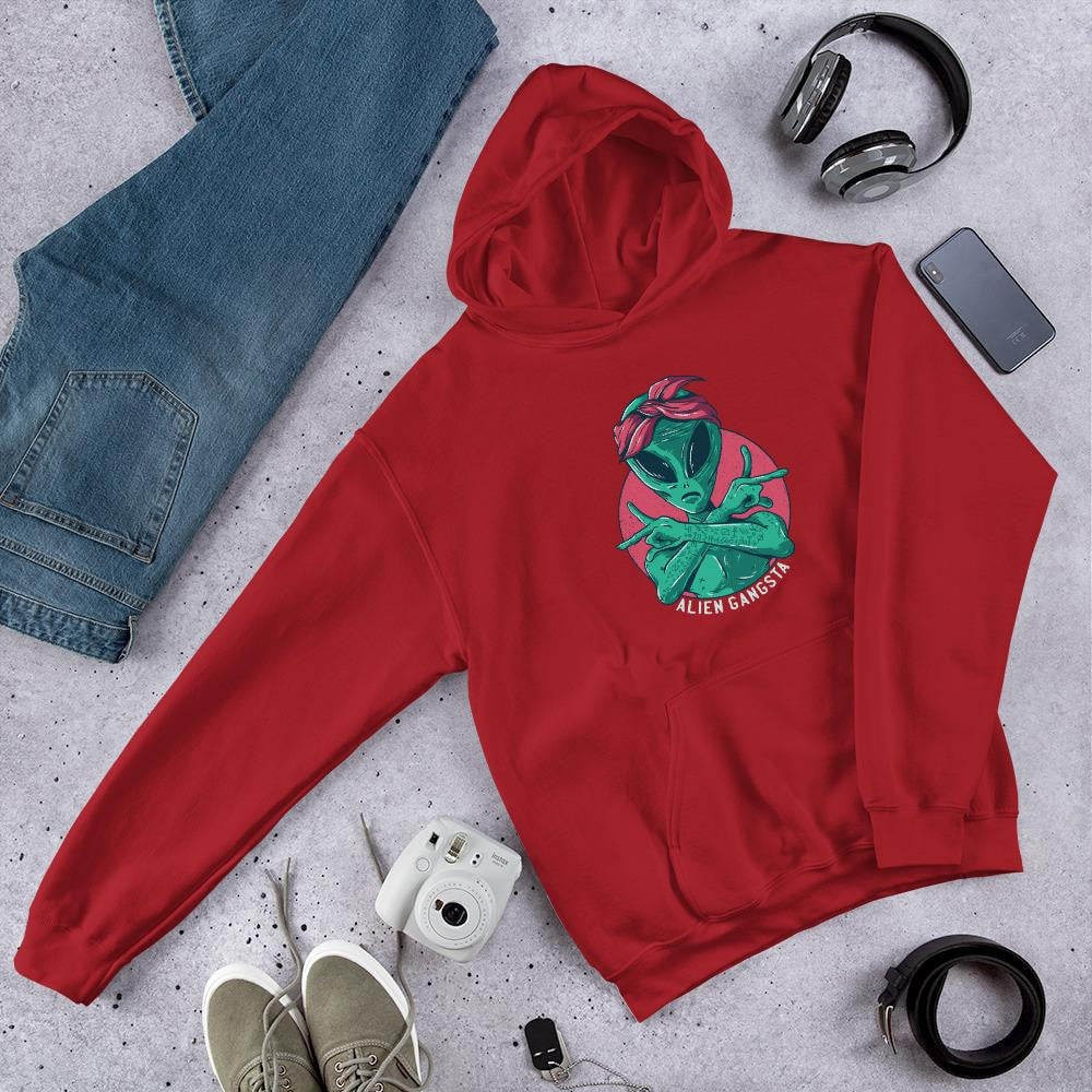 Alien Gangsta Unisex Hooded Sweatshirt — Red