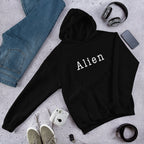 Alien Typography Unisex Hooded Sweatshirt — Black