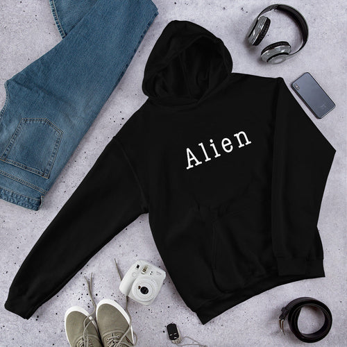 Alien Typography Unisex Hooded Sweatshirt — Black