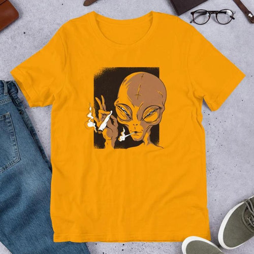 Alien Smoking Half Sleeve T-Shirt — Gold