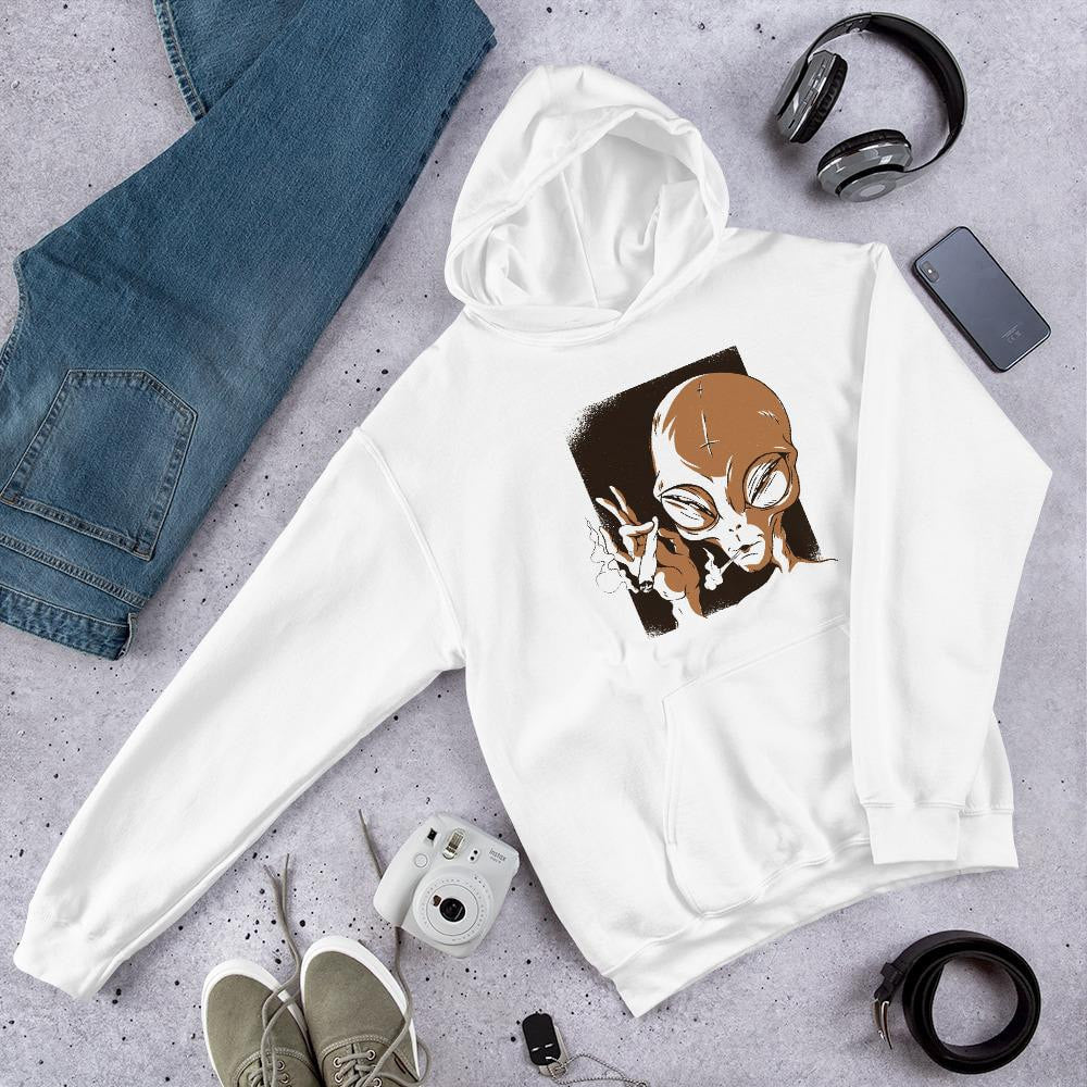 Alien Smoking Unisex Hooded Sweatshirt — White