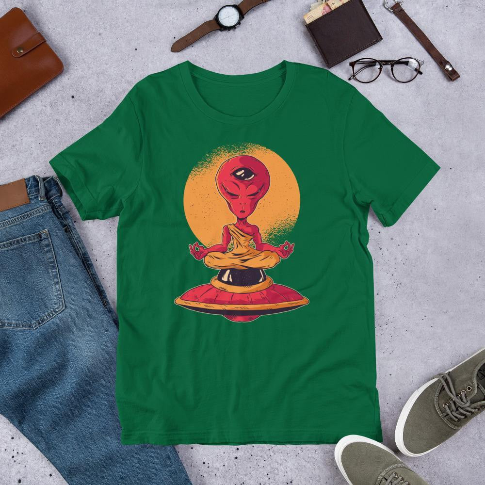 Alien Meditation Unisex Half Sleeve T-Shirt — Green