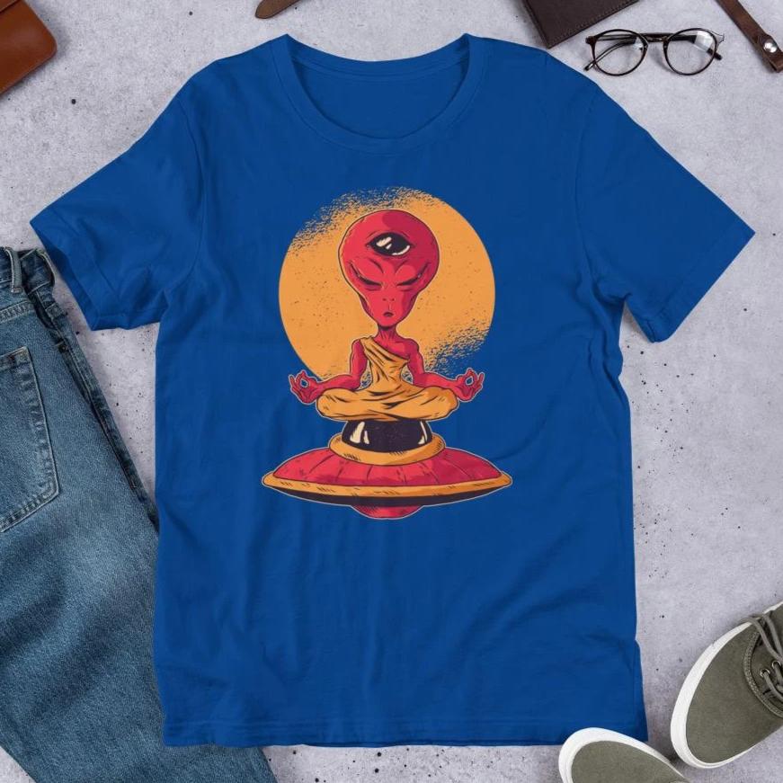 Alien Meditation Half Sleeve T-Shirt — Blue