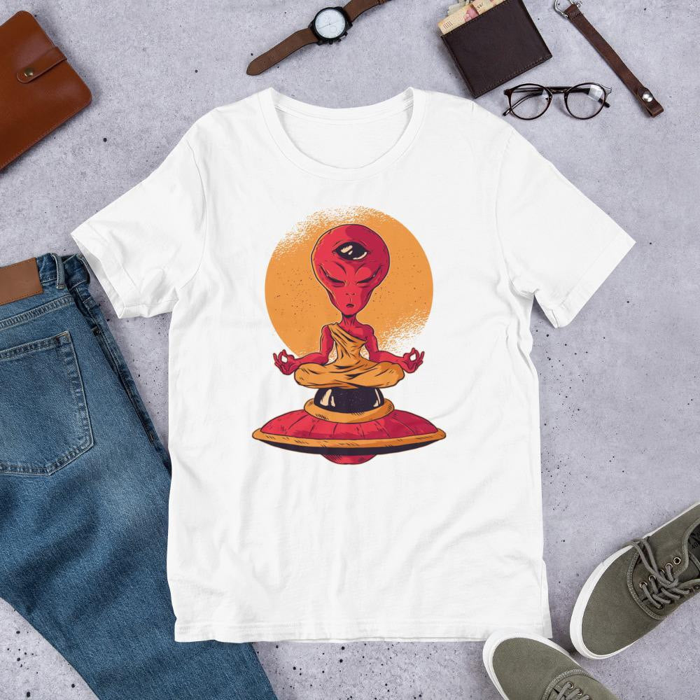 Alien Meditation Unisex Half Sleeve T-Shirt — White