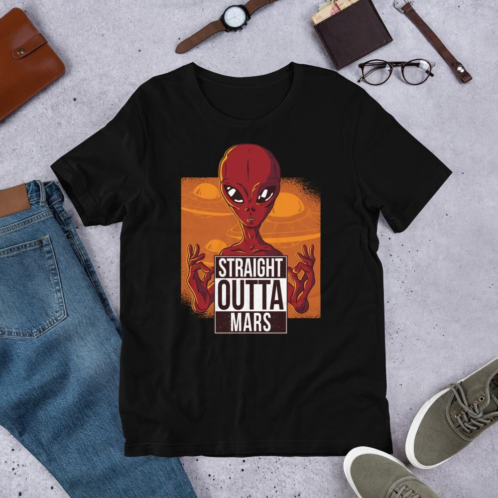 Straight Outta Mars Alien Unisex Half Sleeve T-Shirt — Black