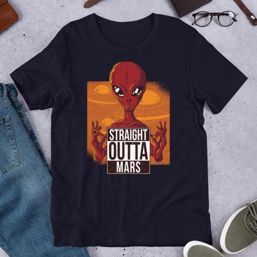 Straight Outta Mars Alien Half Sleeve T-Shirt — front view