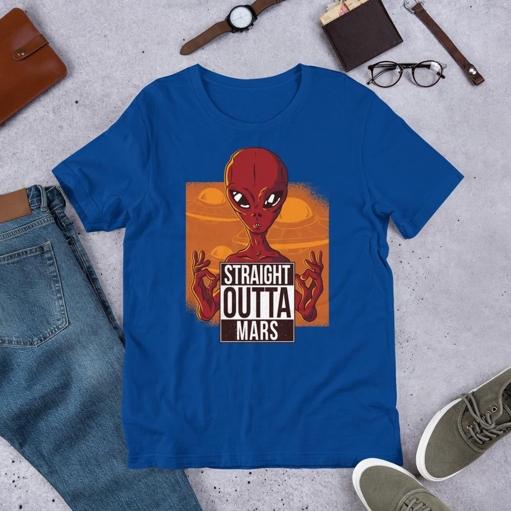 Straight Outta Mars Alien Unisex Half Sleeve T-Shirt — Blue