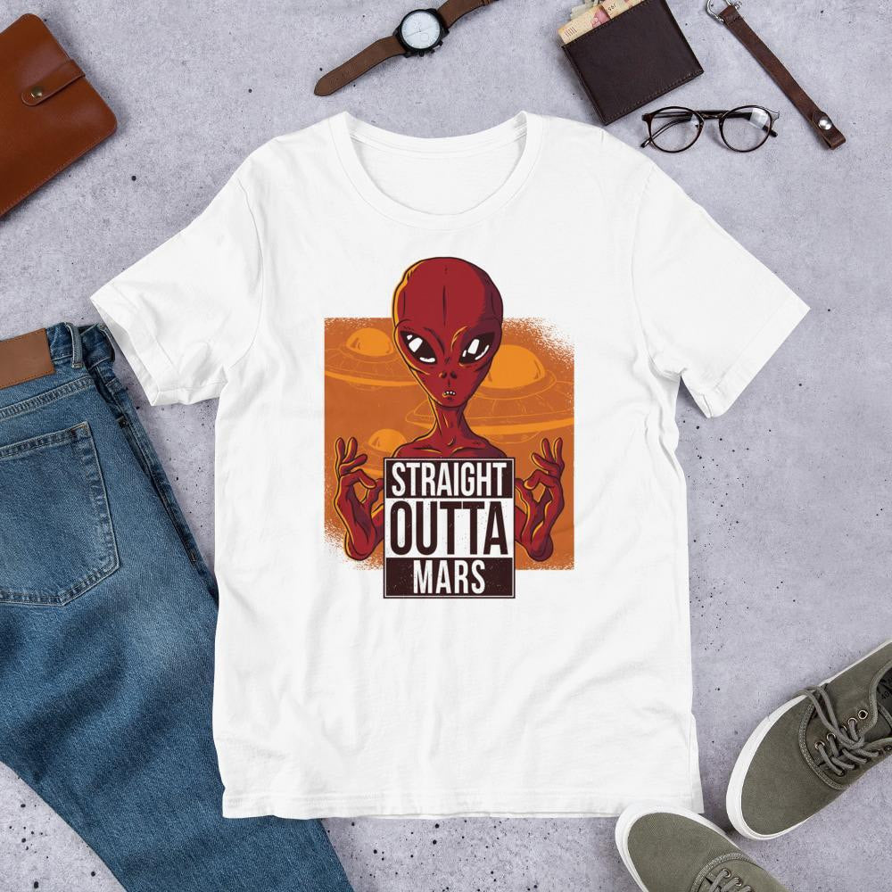 Straight Outta Mars Alien Unisex Half Sleeve T-Shirt — White