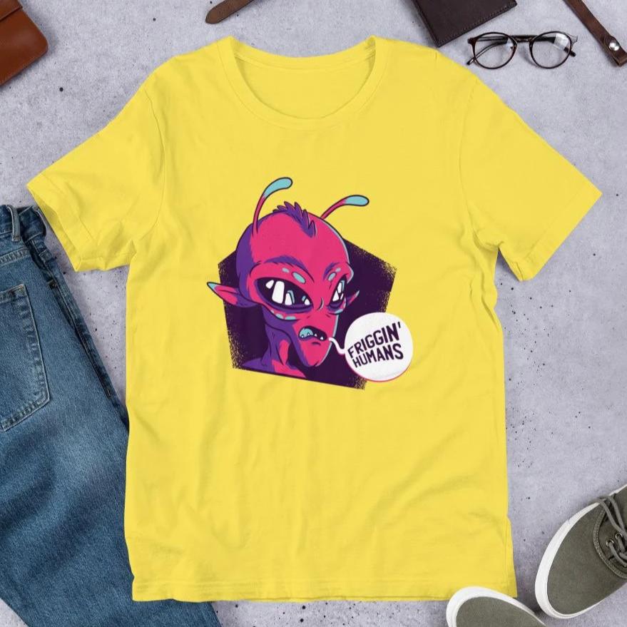Friggin Humans Half Sleeve T-Shirt — Yellow
