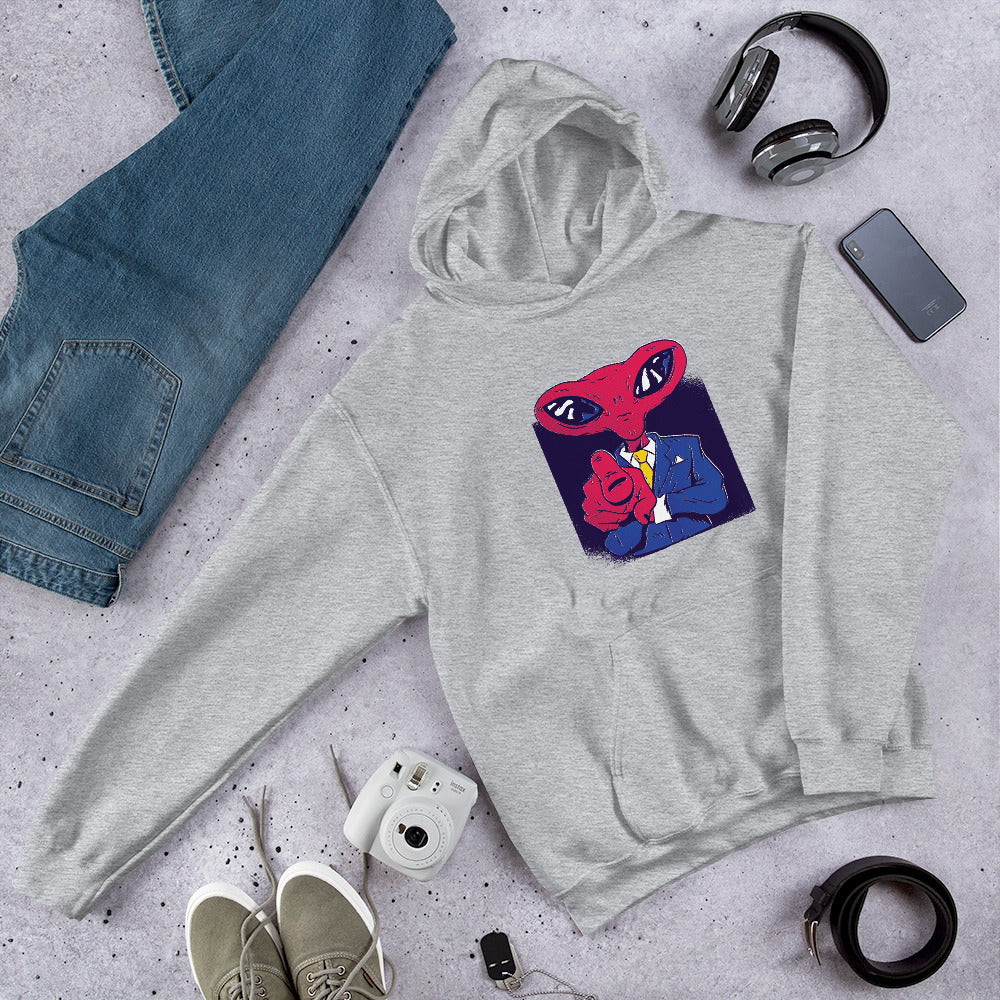 Alien Boss Unisex Hooded Sweatshirt — Grey
