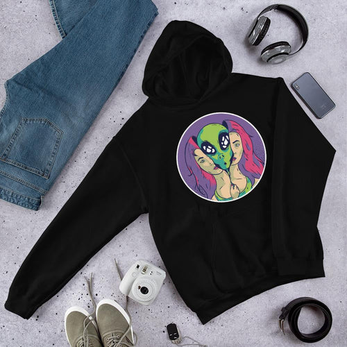 Alien Girl Unisex Hooded Sweatshirt — Black
