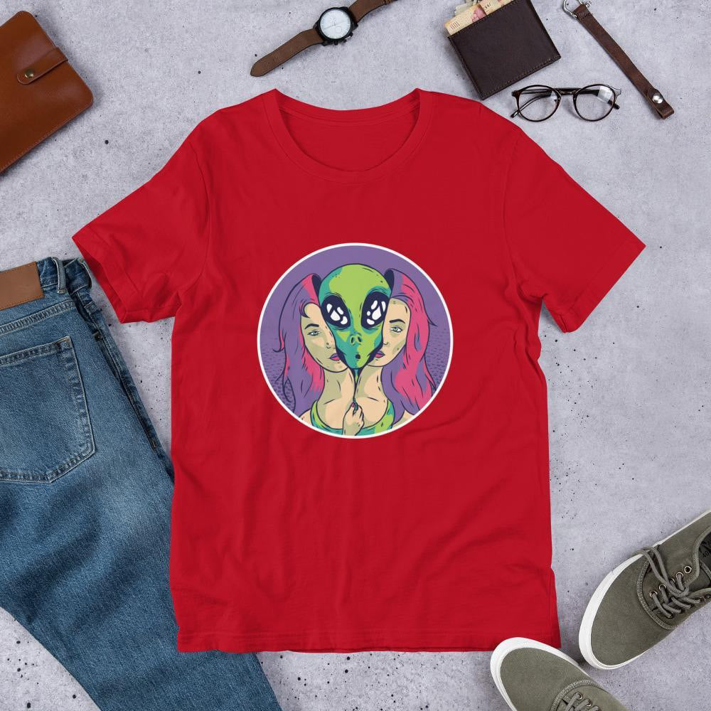 Alien Girl Unisex Half Sleeve T-Shirt — Red