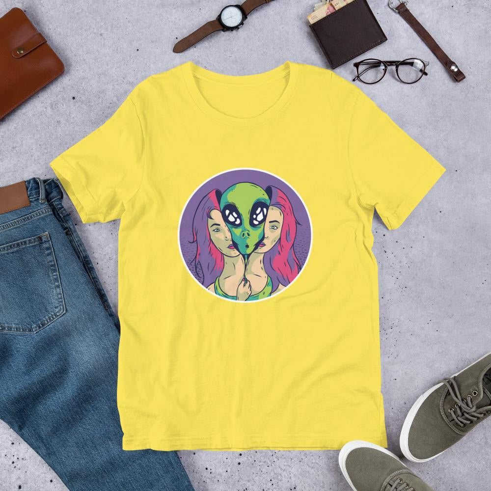 Alien Girl Unisex Half Sleeve T-Shirt — Yellow