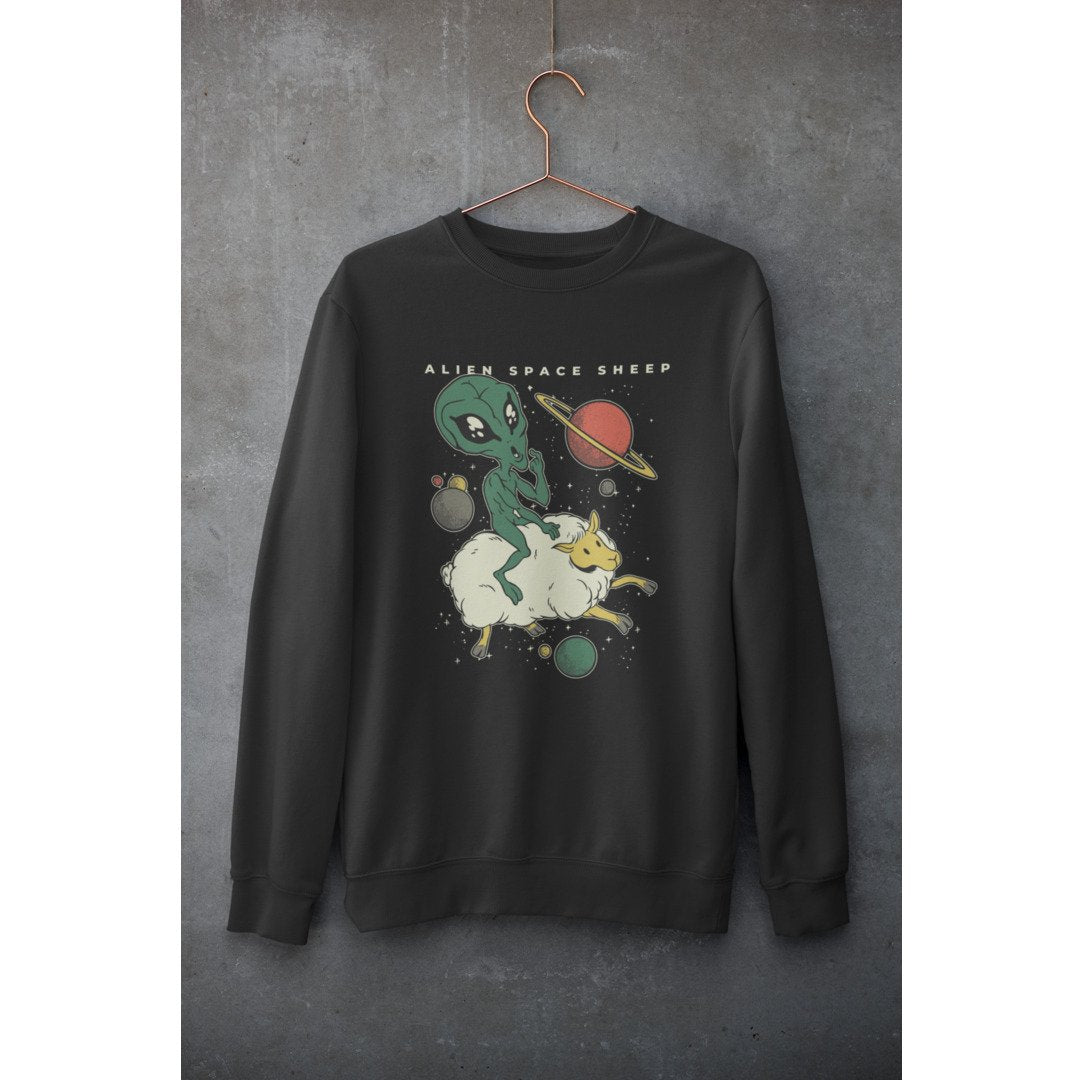 Alien Space Sheep Unisex Sweatshirt — Black
