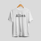 Alien Typography Half Sleeve T-Shirt — White