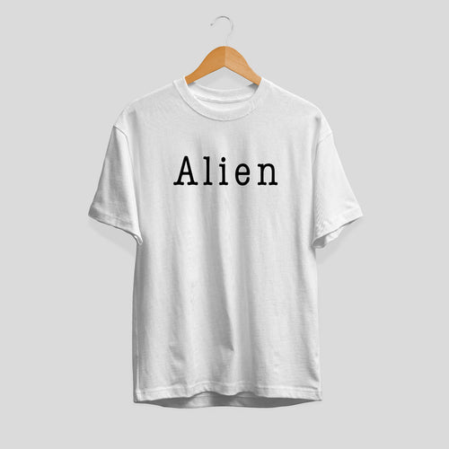 Alien Typography Unisex Half Sleeve T-Shirt — White
