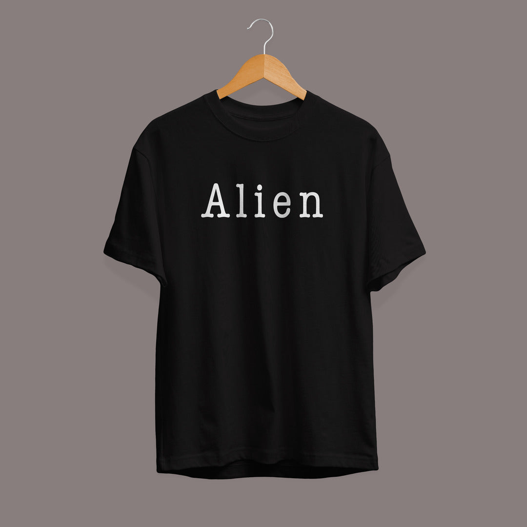 Alien Typography Unisex Half Sleeve T-Shirt — Black