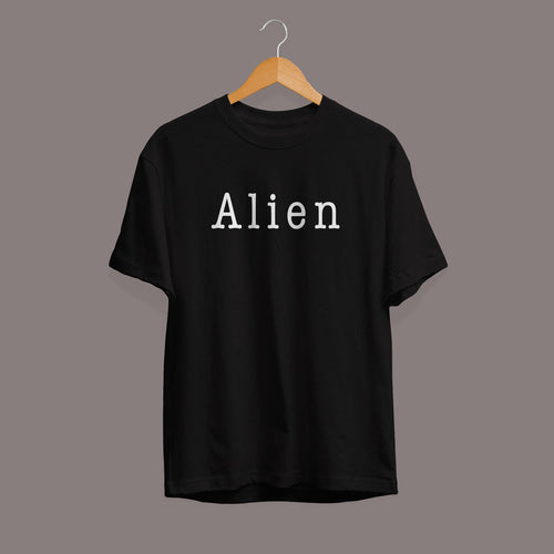 Alien Typography Unisex Half Sleeve T-Shirt — Black