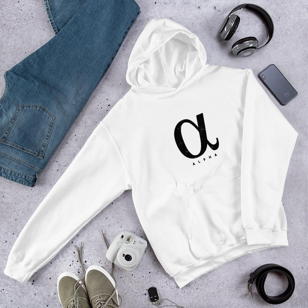 Alpha Unisex Hooded Sweatshirt — White