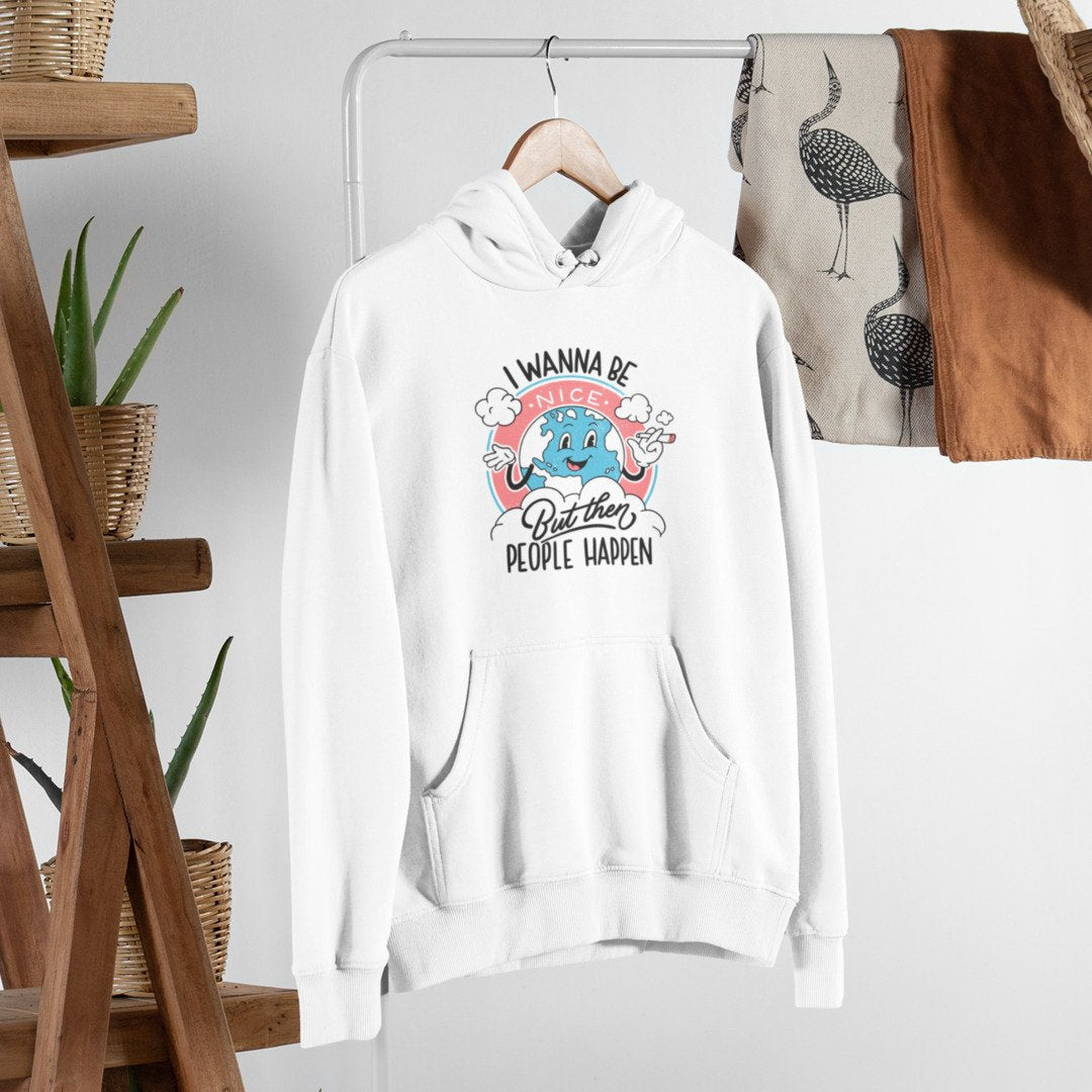 Antisocial Earth Retro Unisex Hooded Sweatshirt — White