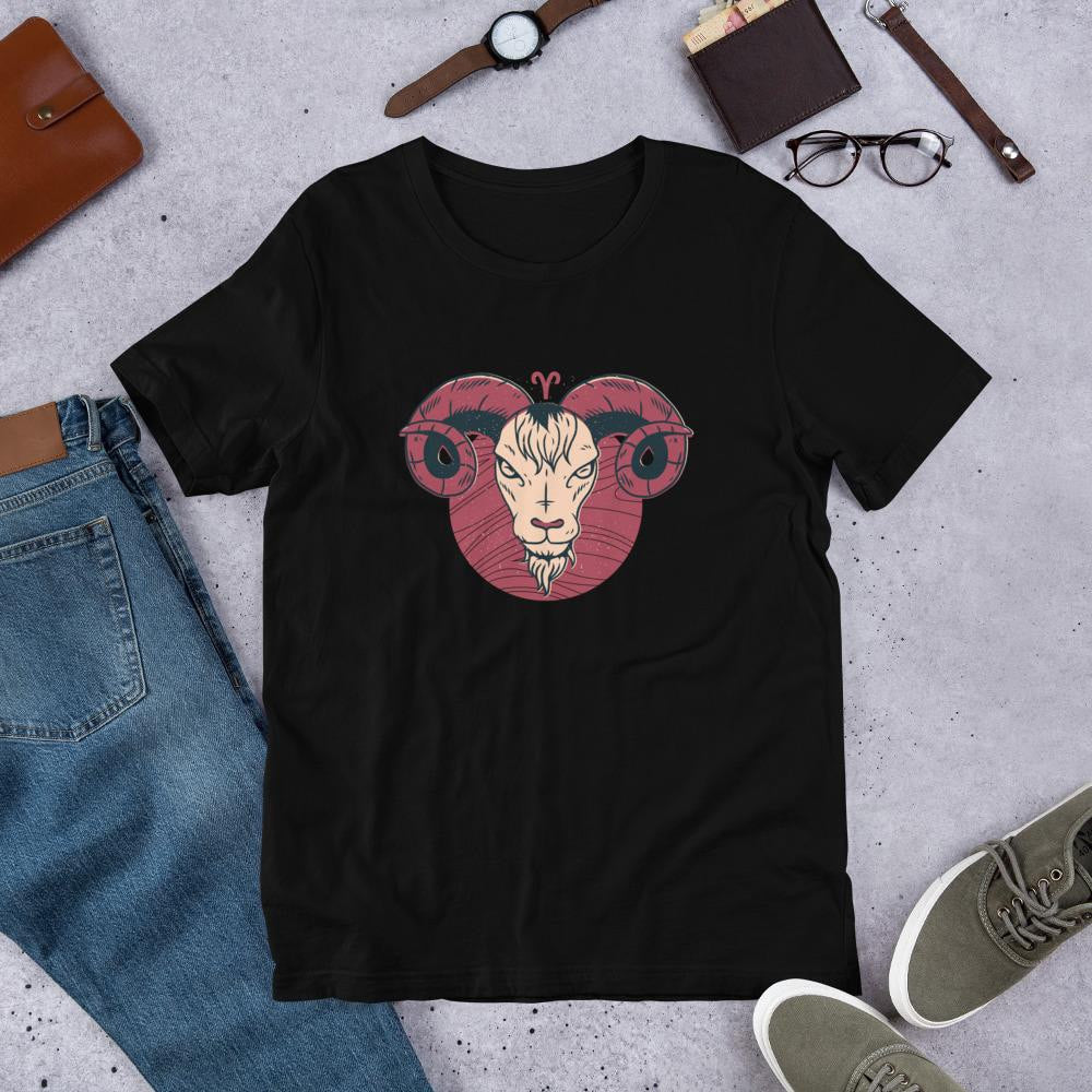 Aries Zodiac Half Sleeve T-Shirt — Black