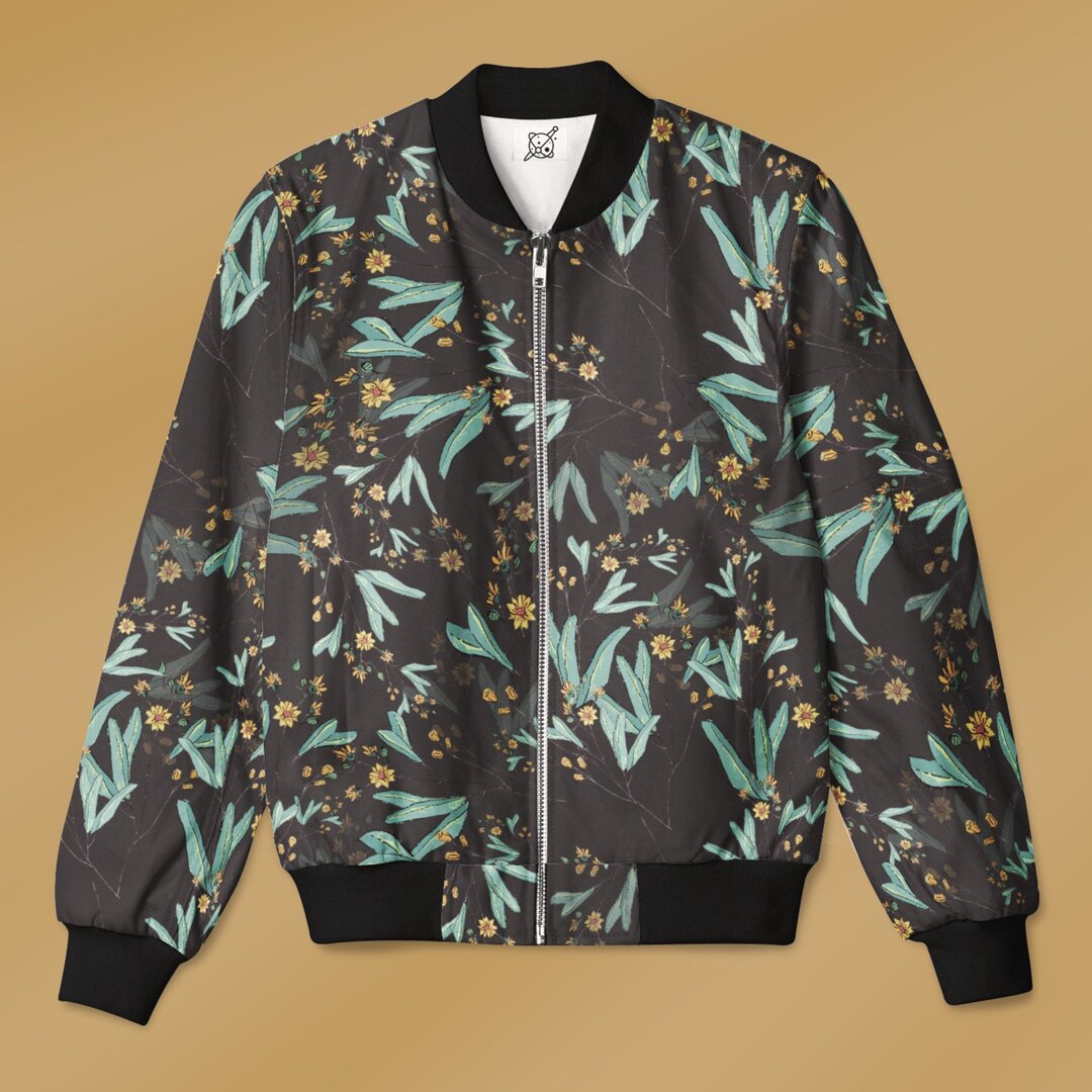 Grass & Floral Pattern Bomber Jacket